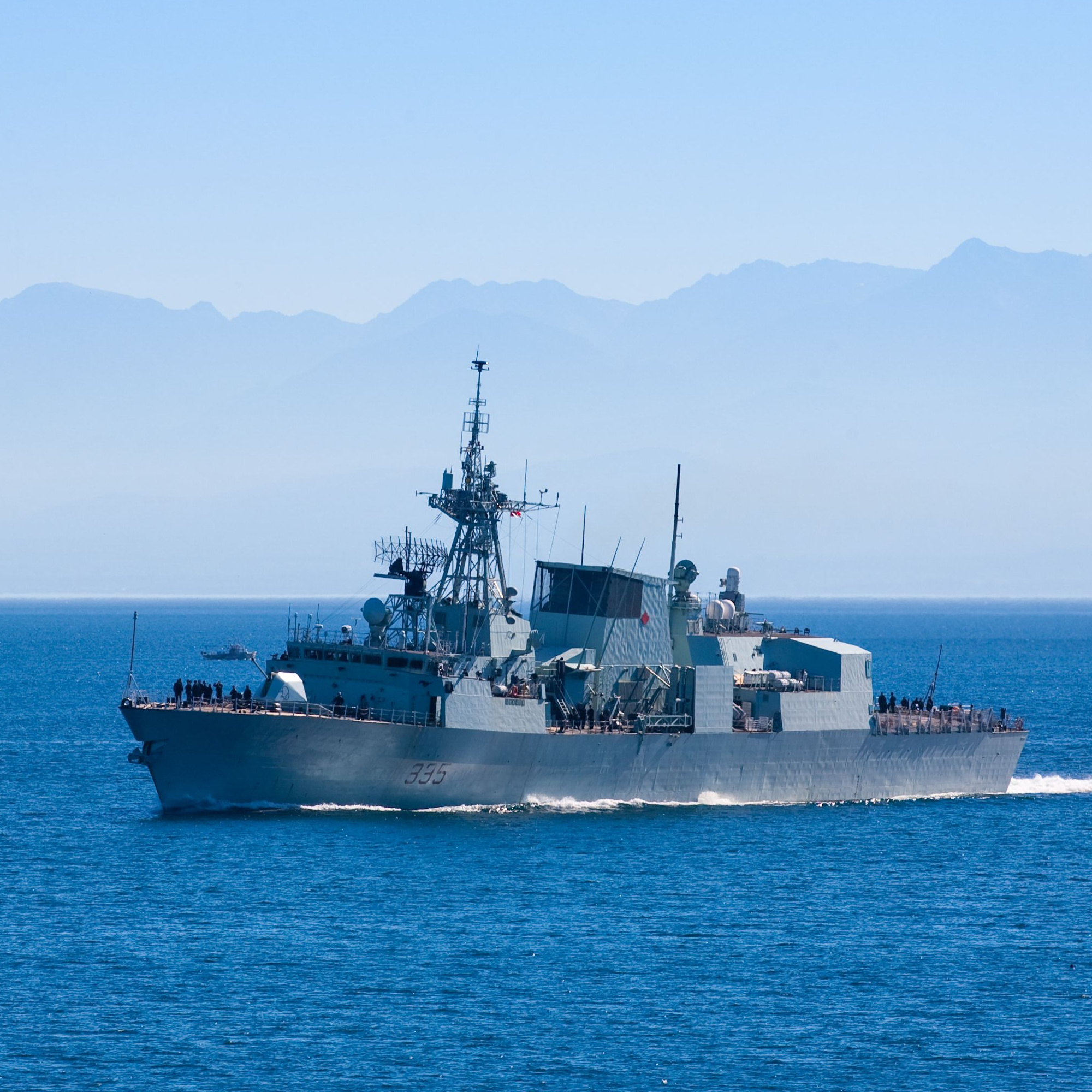 Canadian Navy destroyer in Juan de Fuca Strait near British Columbia